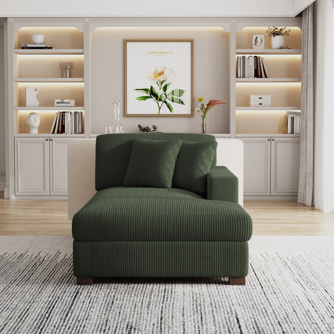 Yalisa 42.2" W Upholstered Modern Chaise Lounge with Two Pillows and Solid Wood Leg